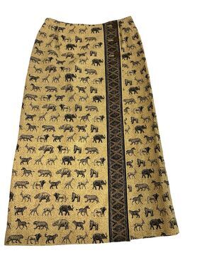 Vintage Stonebridge Women's 10P Faux Wrap Maxi Skirt African Safari Linen Blend